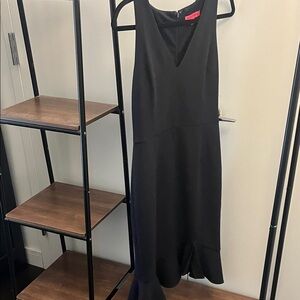 Elegant dark blue Sleeveless Dress with scalloped bottom